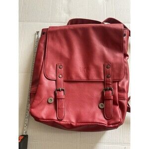 LXY Red Vegan Leather backpack Leather Classic Elegant School  Gym Gear Work Sc